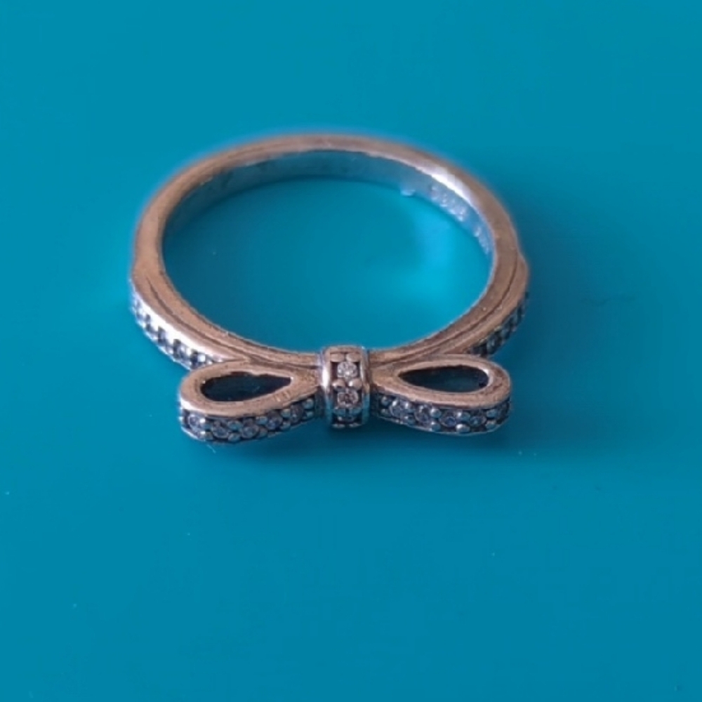 Pandora Silver Bow Ring with Sparkling Accents